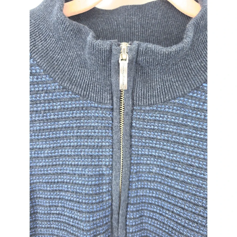 Tommy Bahama Mens XL Blue Striped Quarter Zip Cotton Tencel Pullover Sweater